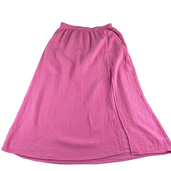 J. CREW Pink Gauze Maxi Skirt Side Slit Medium 100% Cotton Bohemian Cottage Core - Picture 1 of 13